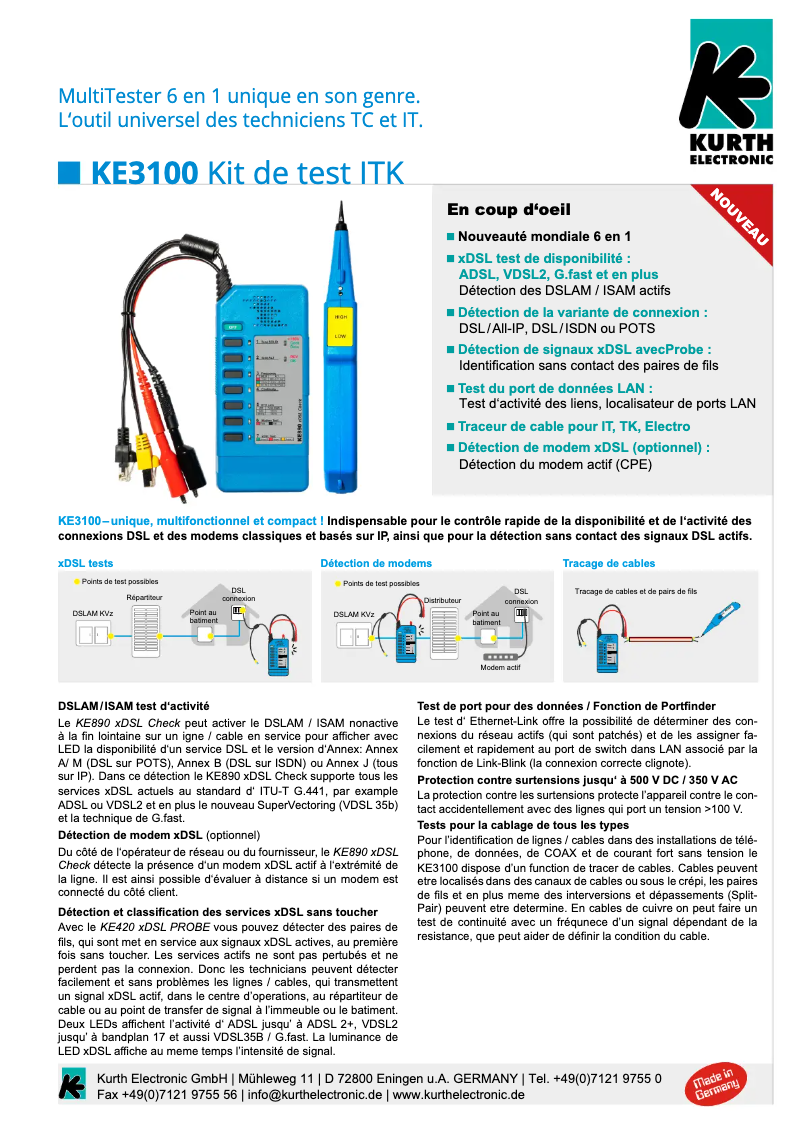 Page 1 de la notice Fiche technique Kurth Electronic KE3100