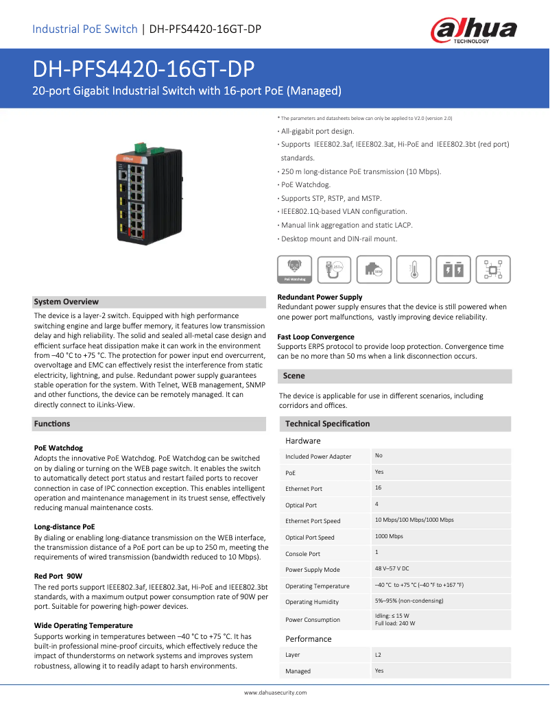 Page n°1 - Fiche technique Dahua Technology PFS4420-16GT-DP