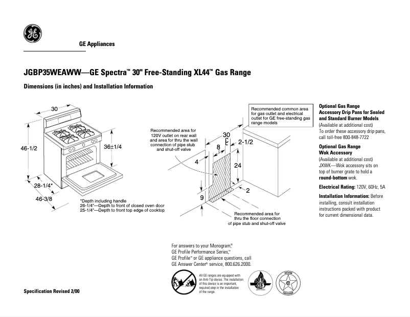 Imagen de la primera página del manual del dispositivo Spectra JGBP35WEAWW