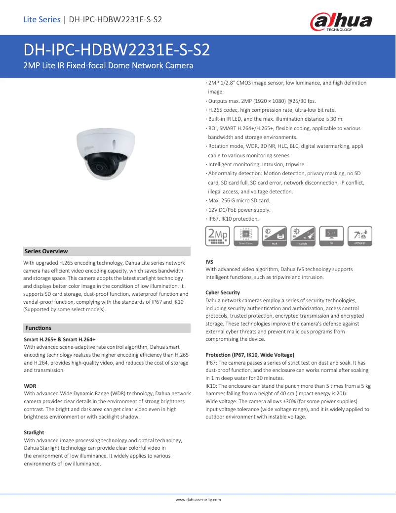 Page n°1 - Fiche technique Dahua Technology IPC-HDBW2231E-S-S2