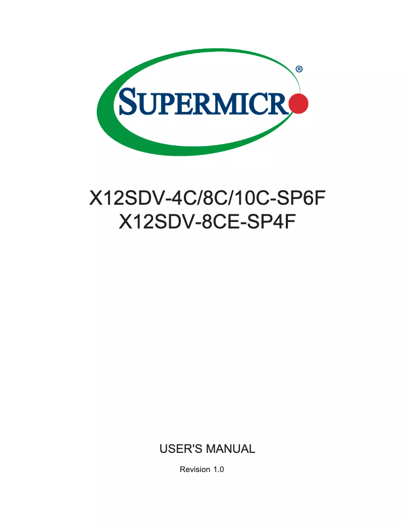 Page 1 de la notice Manuel utilisateur Supermicro X12SDV-8C-SP6F