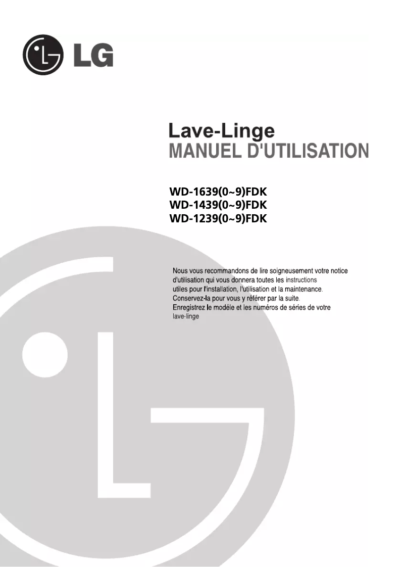 Page 1 de la notice Manuel utilisateur LG F16722WH