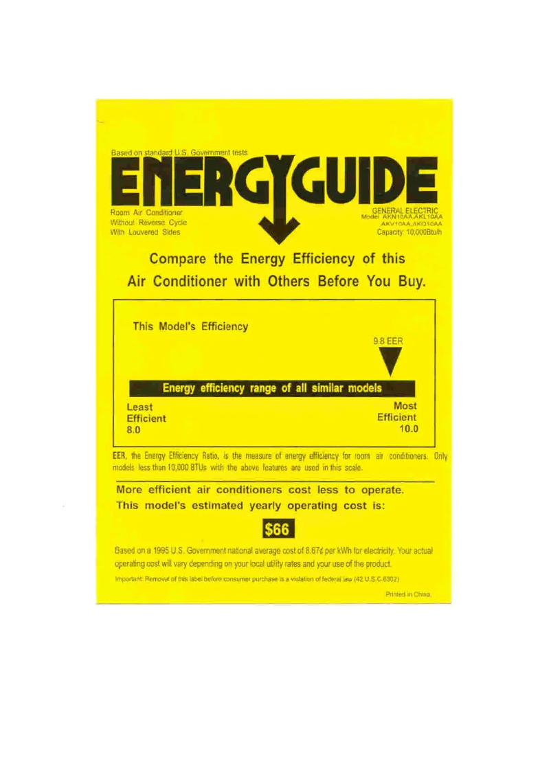 Page n°1 - Label énergétique GE AKV10AA