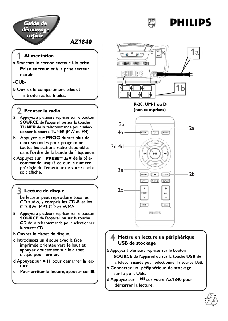 Page n°1 - Guide de démarrage rapide Philips AZ1840