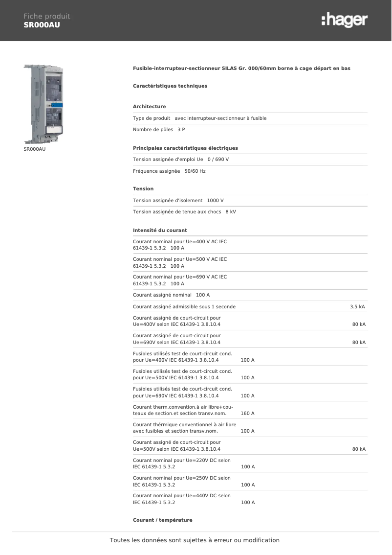 Image de la première page du manuel de l'appareil SR000AU