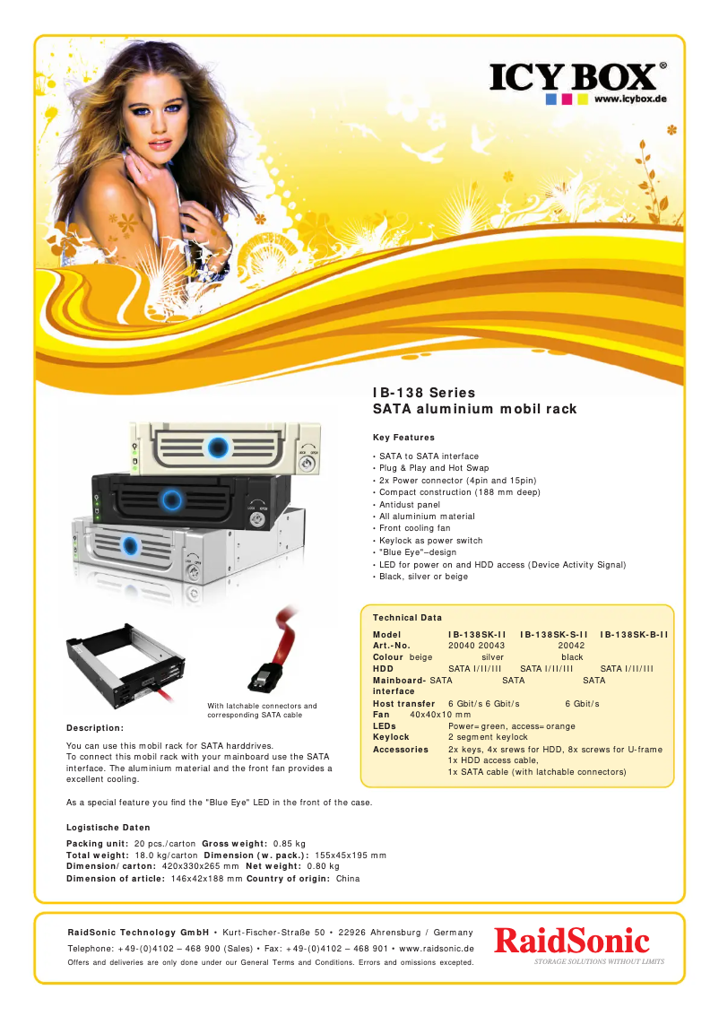 Page 1 de la notice Fiche technique Icy Box IB-138SK-B-II