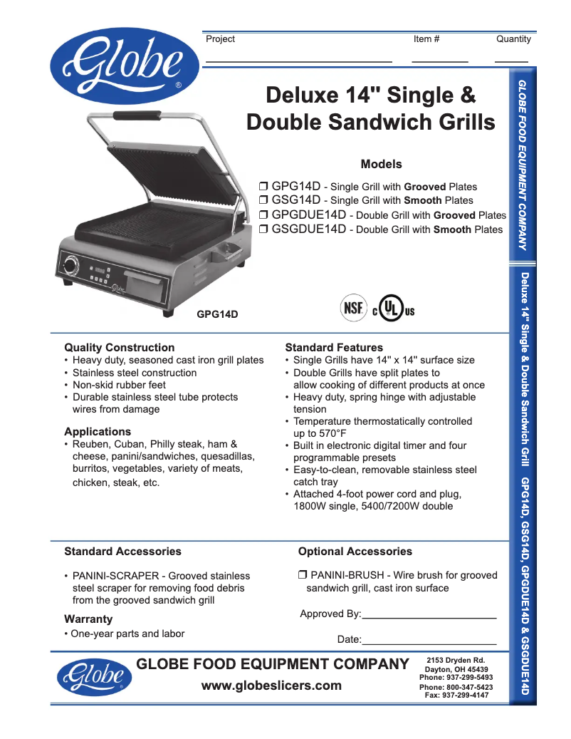 Page n°1 - Manuel d'utilisation et d'entretien Globe GPG14D