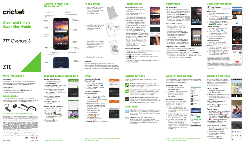 Page 1 de la notice Guide de démarrage rapide ZTE Overture 3