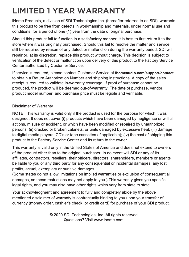 Page 1 de la notice Mode d'emploi iHome iBT78