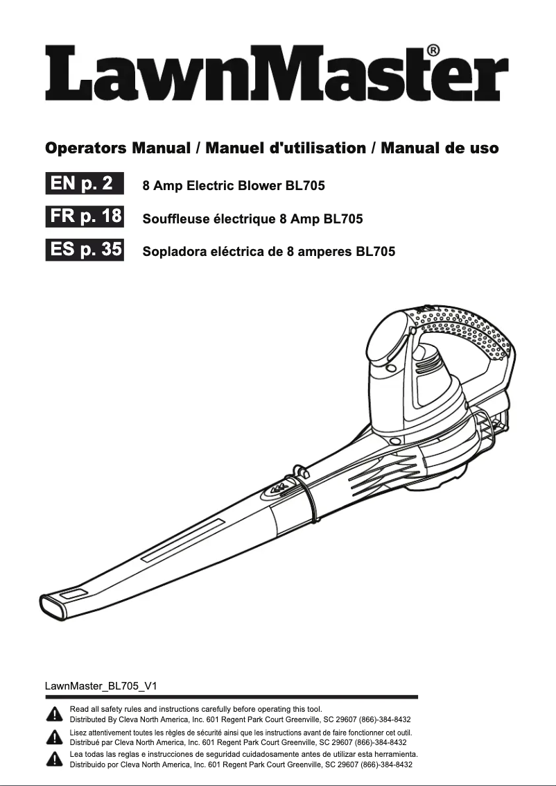 Page 1 of the manual User Manual LawnMaster BL705