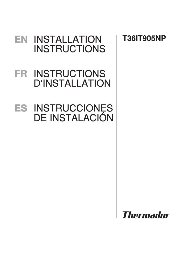 Page 1 de la notice Guide d'installation Thermador T36IT905NP