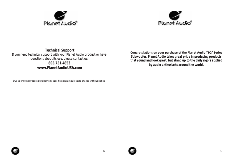 Page 1 de la notice Manuel utilisateur Planet Audio Torque TQ12S