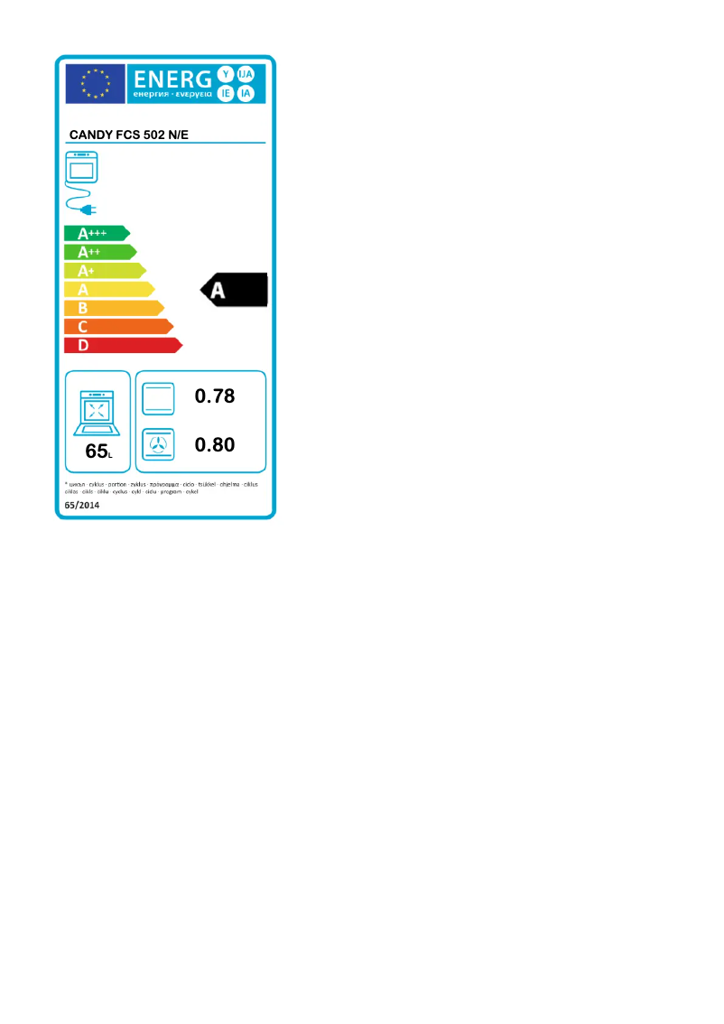 Page 1 of the manual Energy Label Candy FCS 502 N/E