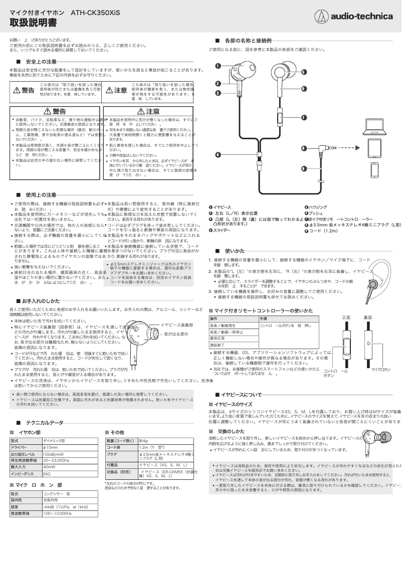 Imagen de la primera página del manual del dispositivo ATH-CK350XiS