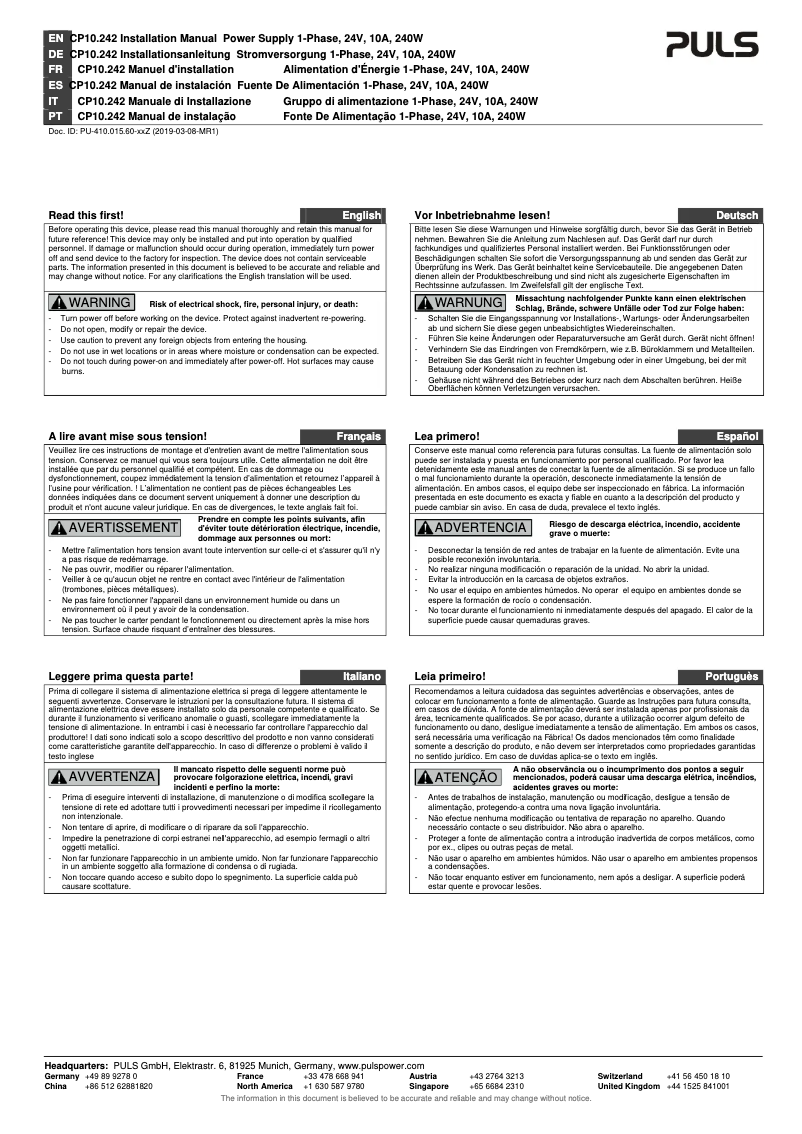 Image de la première page du manuel de l'appareil CP10.242