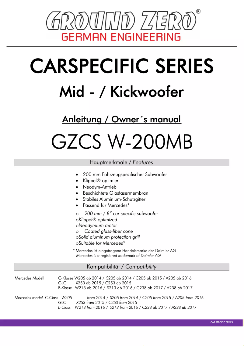 Page 1 de la notice Manuel utilisateur Ground Zero GZCS W-200MB