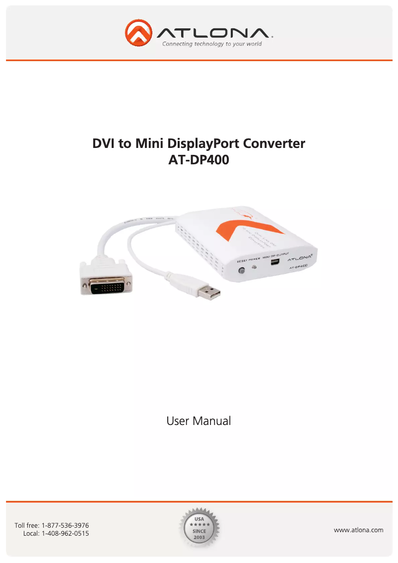 Page 1 de la notice Manuel utilisateur Atlona AT-DP400