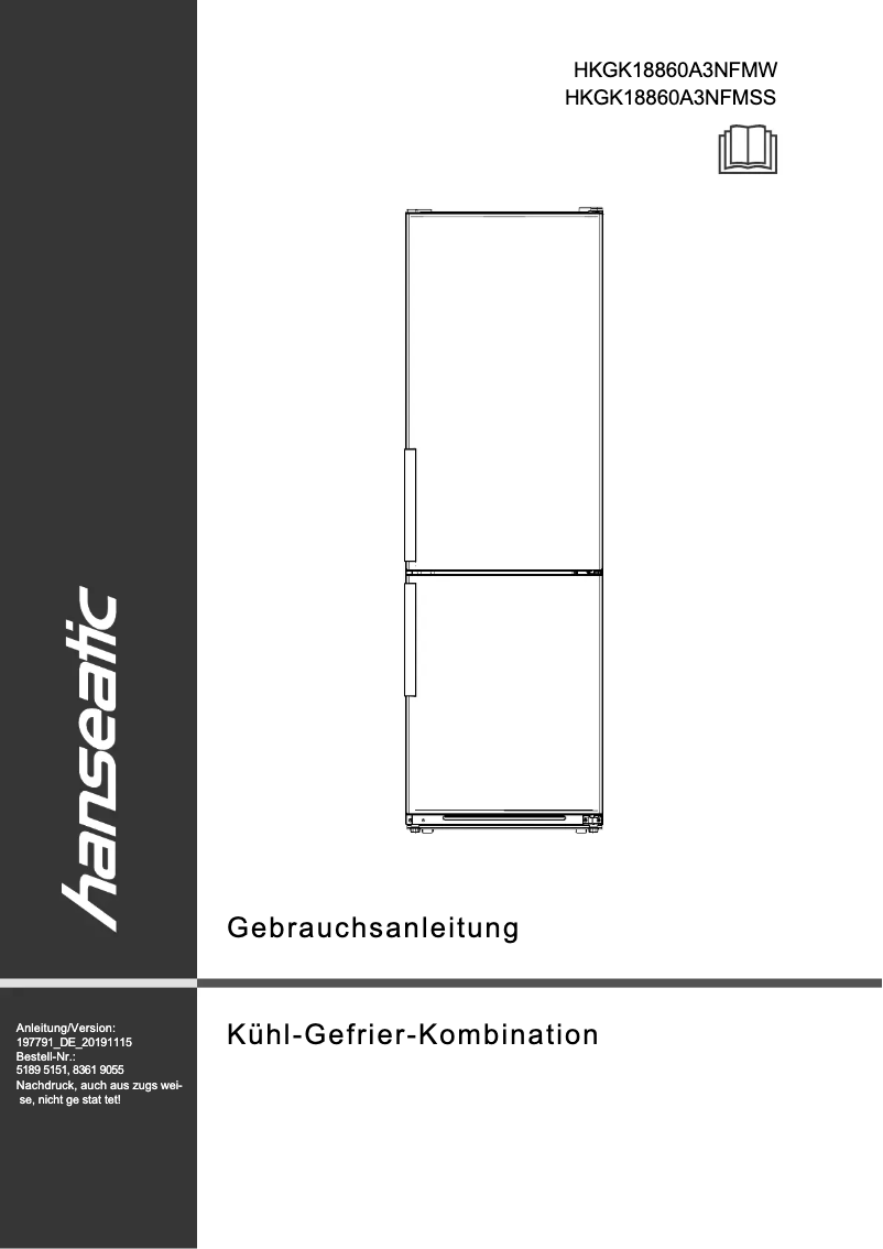 Page n°1 - Manuel utilisateur Hanseatic HKGK18860A3NFMW