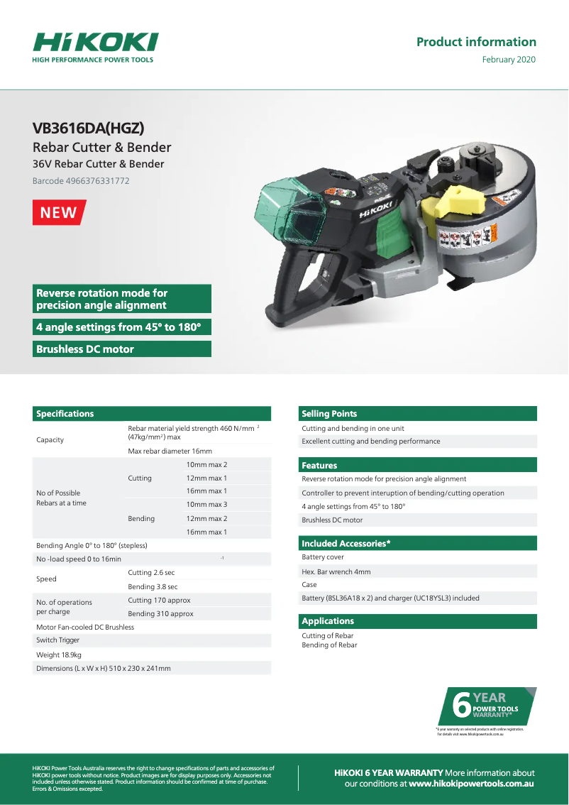 Page n°1 - Fiche technique HiKOKI VB3616DA