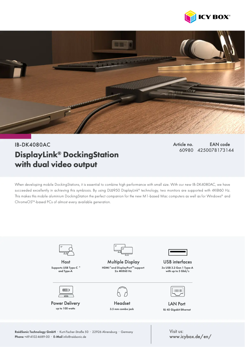 Page 1 de la notice Fiche technique Icy Box IB-DK4080AC