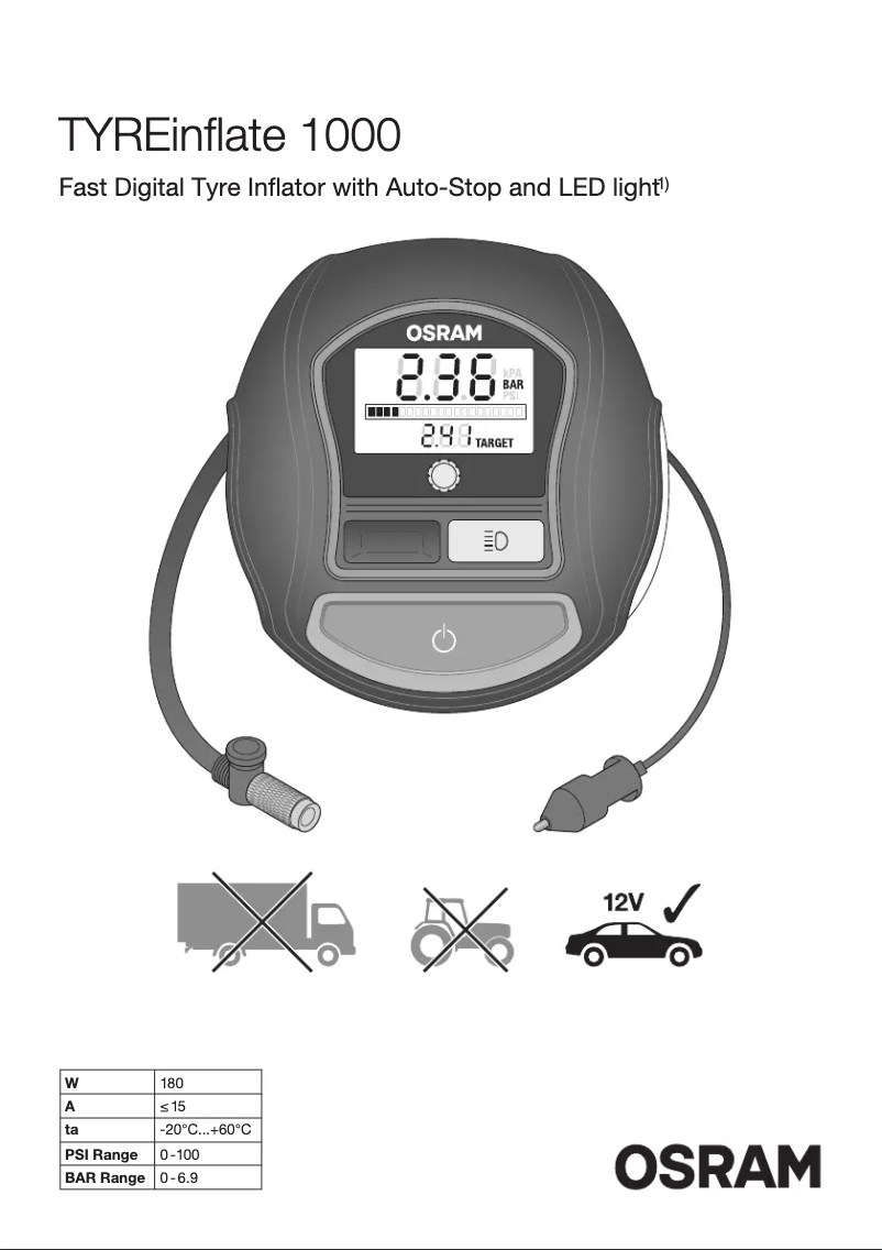 Page 1 de la notice Instructions / montage Osram TYREinflate 1000