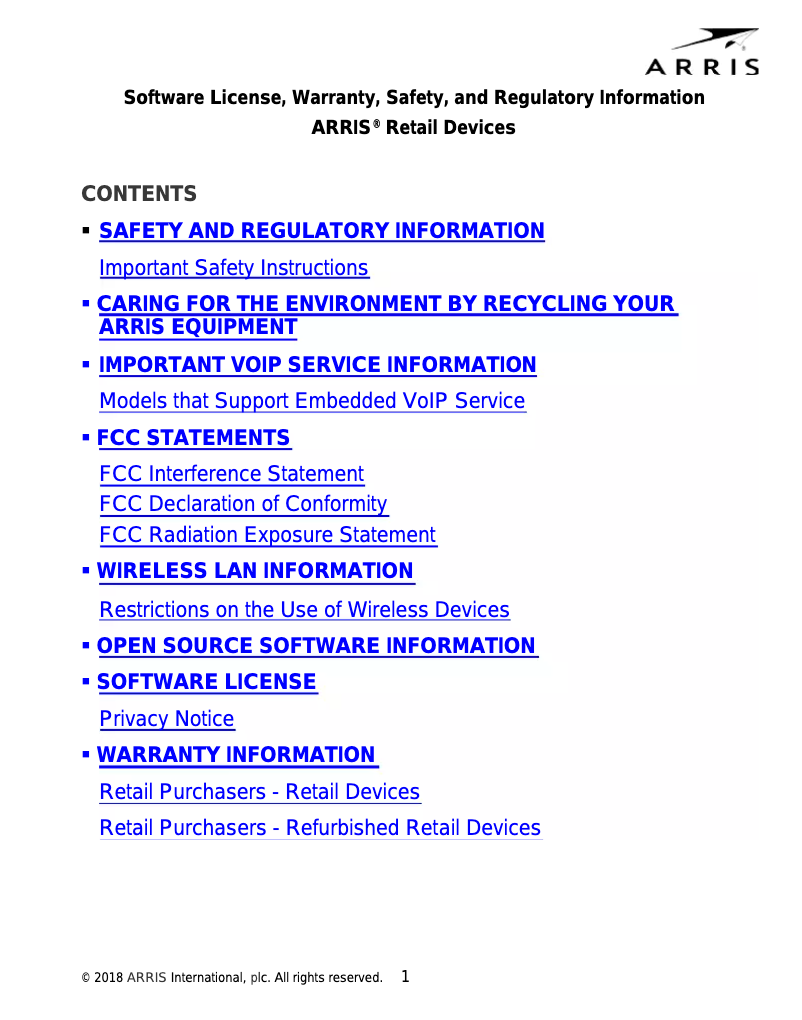Page 1 de la notice Instructions de sécurité Arris SURFboard SBG8300