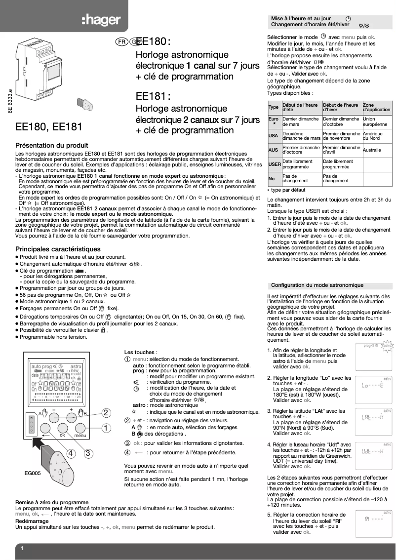 Image de la première page du manuel de l'appareil EE180