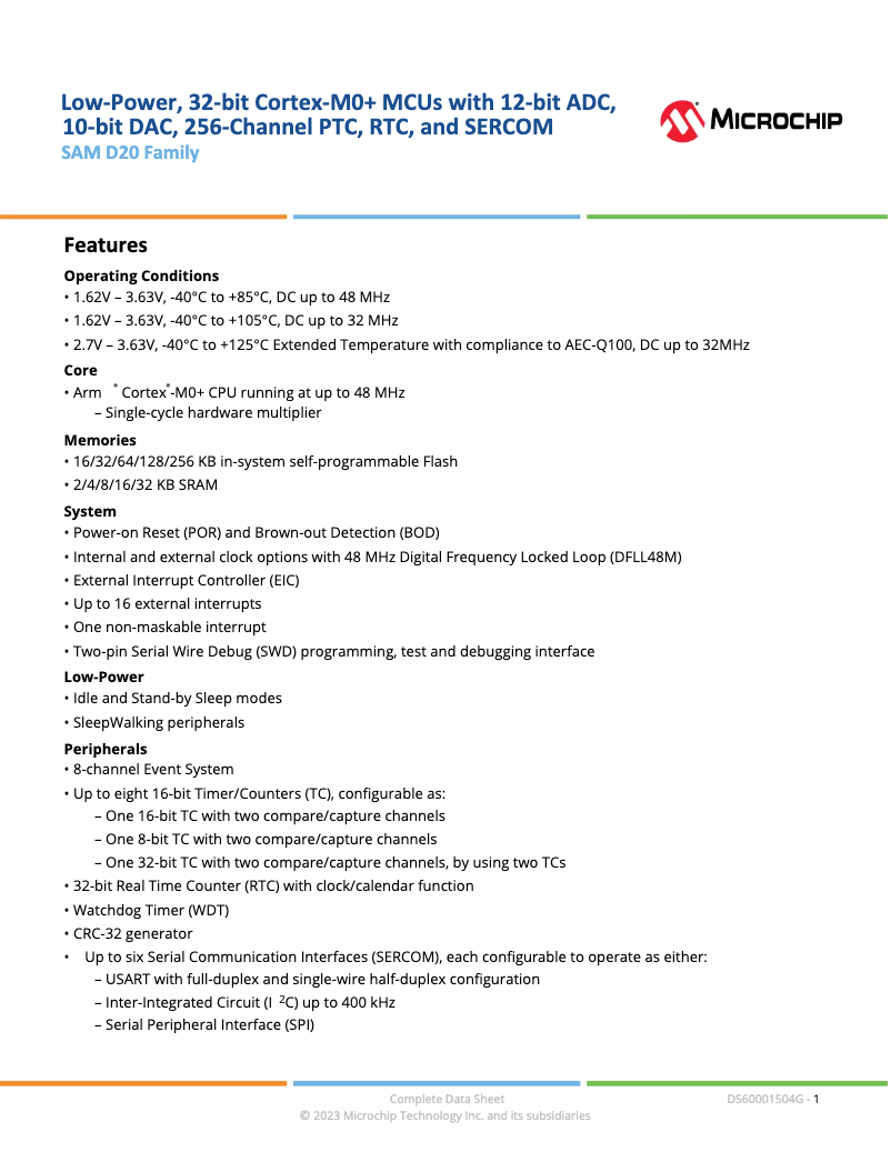 Page 1 de la notice Manuel utilisateur Microchip ATSAMD20J16