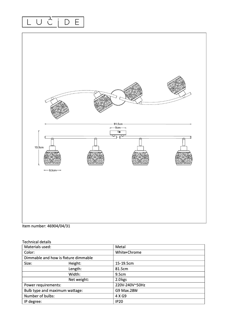 Page n°1 - Manuel utilisateur Lucide Tahar 46904/04/31