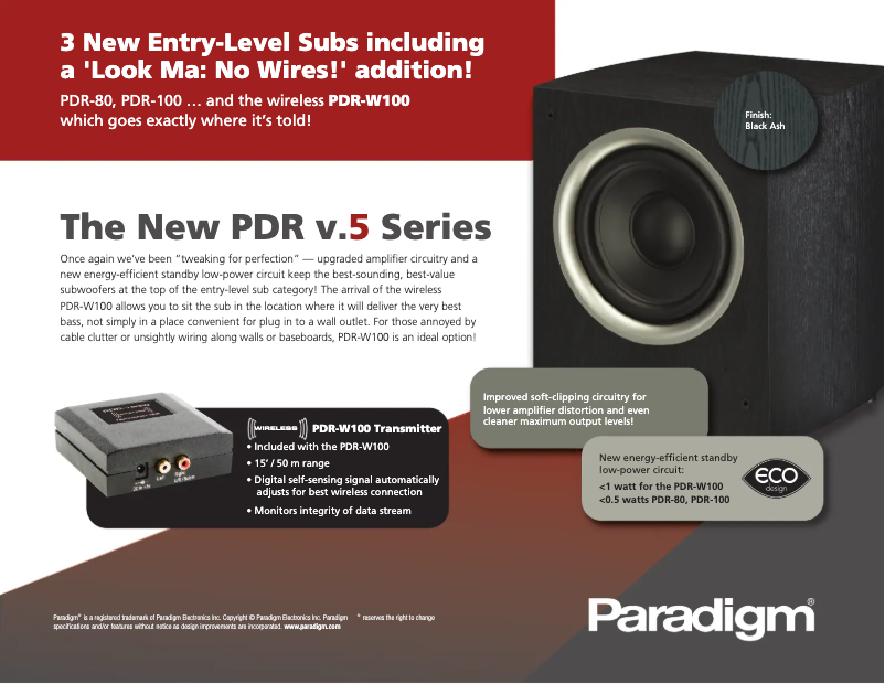 Página 1 del manual Ficha técnica Paradigm PDR 100