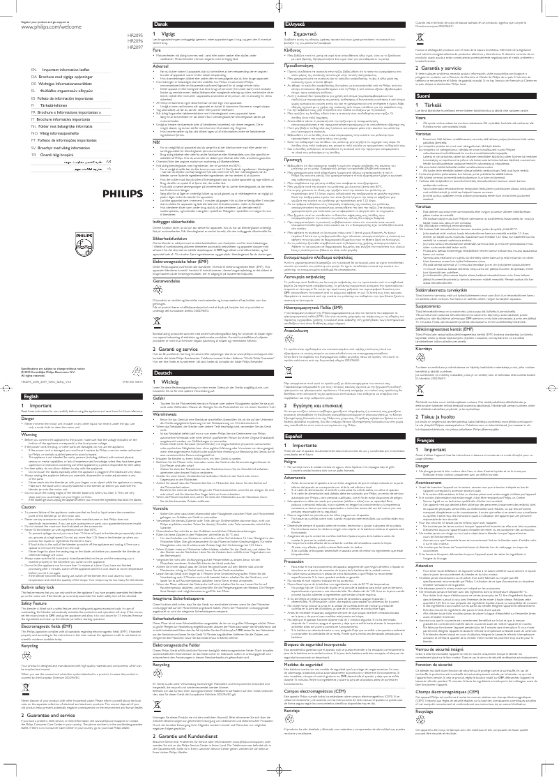 Page 1 de la notice Manuel utilisateur Philips Avance Collection HR2096