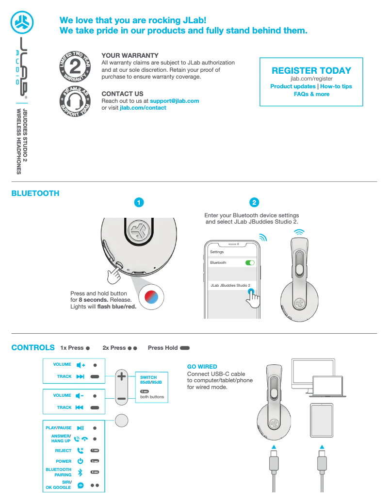 Page n°1 - Manuel utilisateur JLab JBuddies Studio 2
