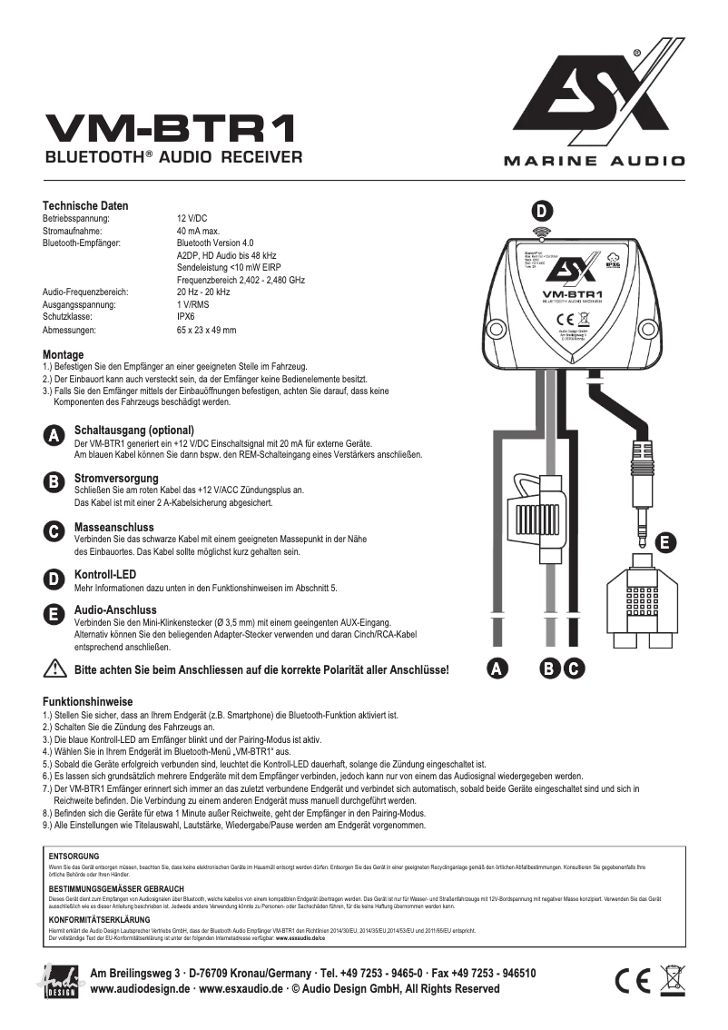 Image de la première page du manuel de l'appareil VM-BTR1