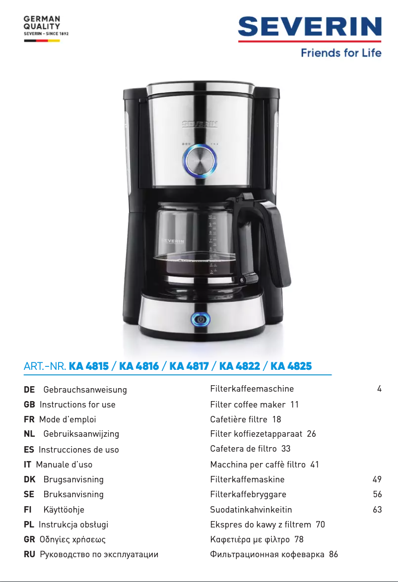Page 1 de la notice Fiche technique Severin KA 4825