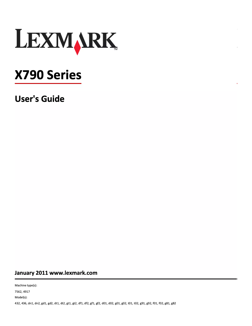 Page 1 de la notice Manuel utilisateur Lexmark X792dtfe