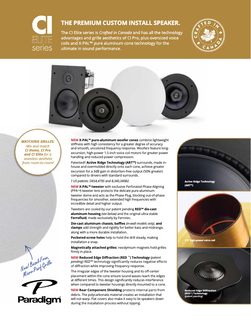 Page 1 de la notice Fiche technique Paradigm CI Elite E80-R