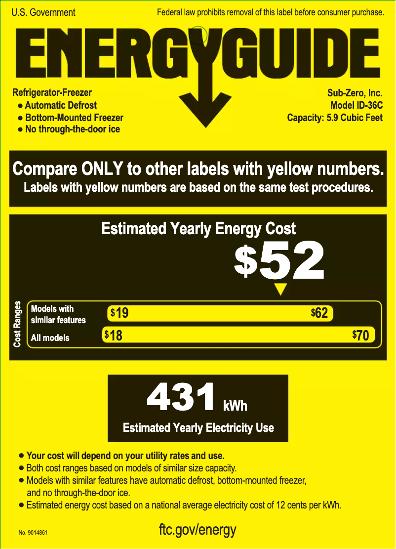 Page 1 de la notice Label énergétique Sub-Zero ID-36C