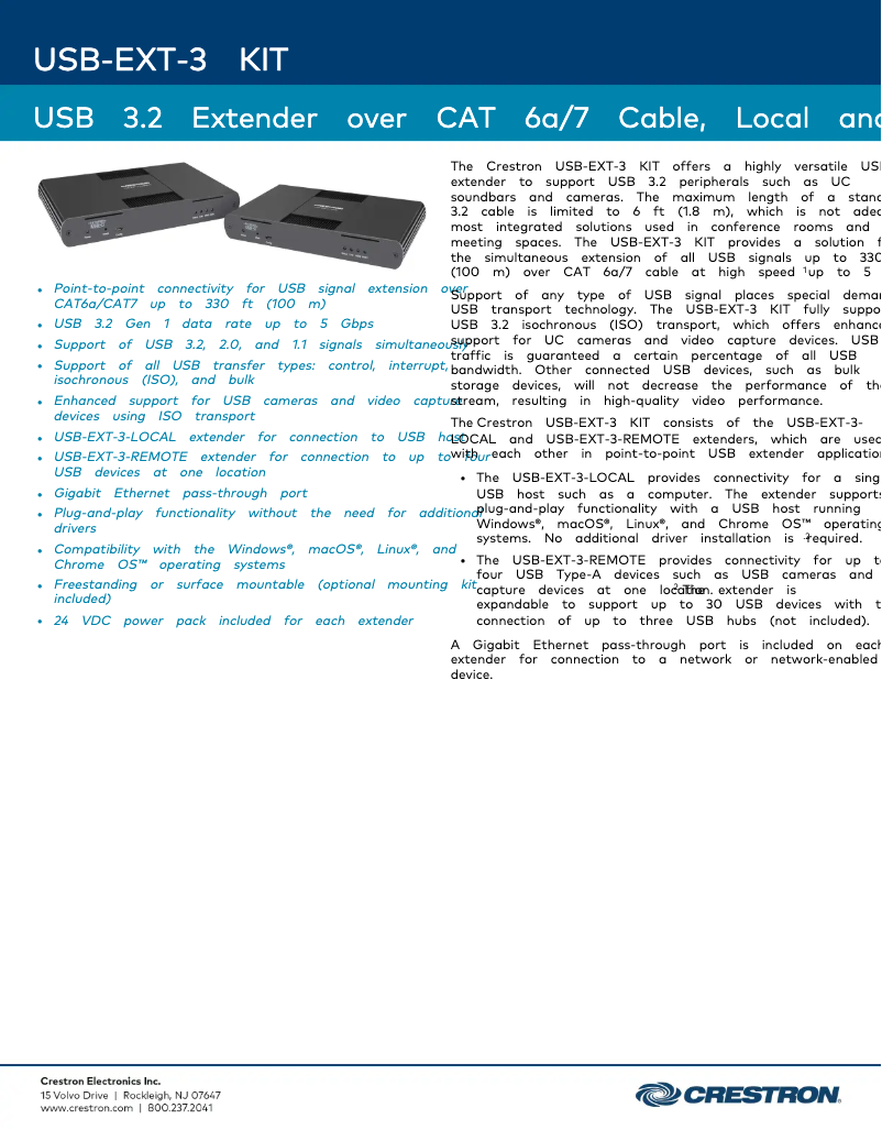 Page n°1 - Fiche technique Crestron USB-EXT