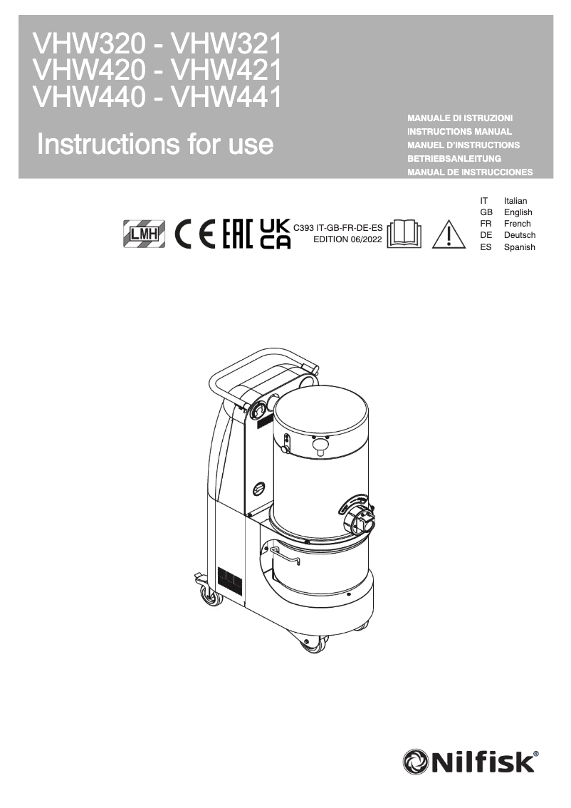 Page 1 de la notice Manuel utilisateur Nilfisk VHW320