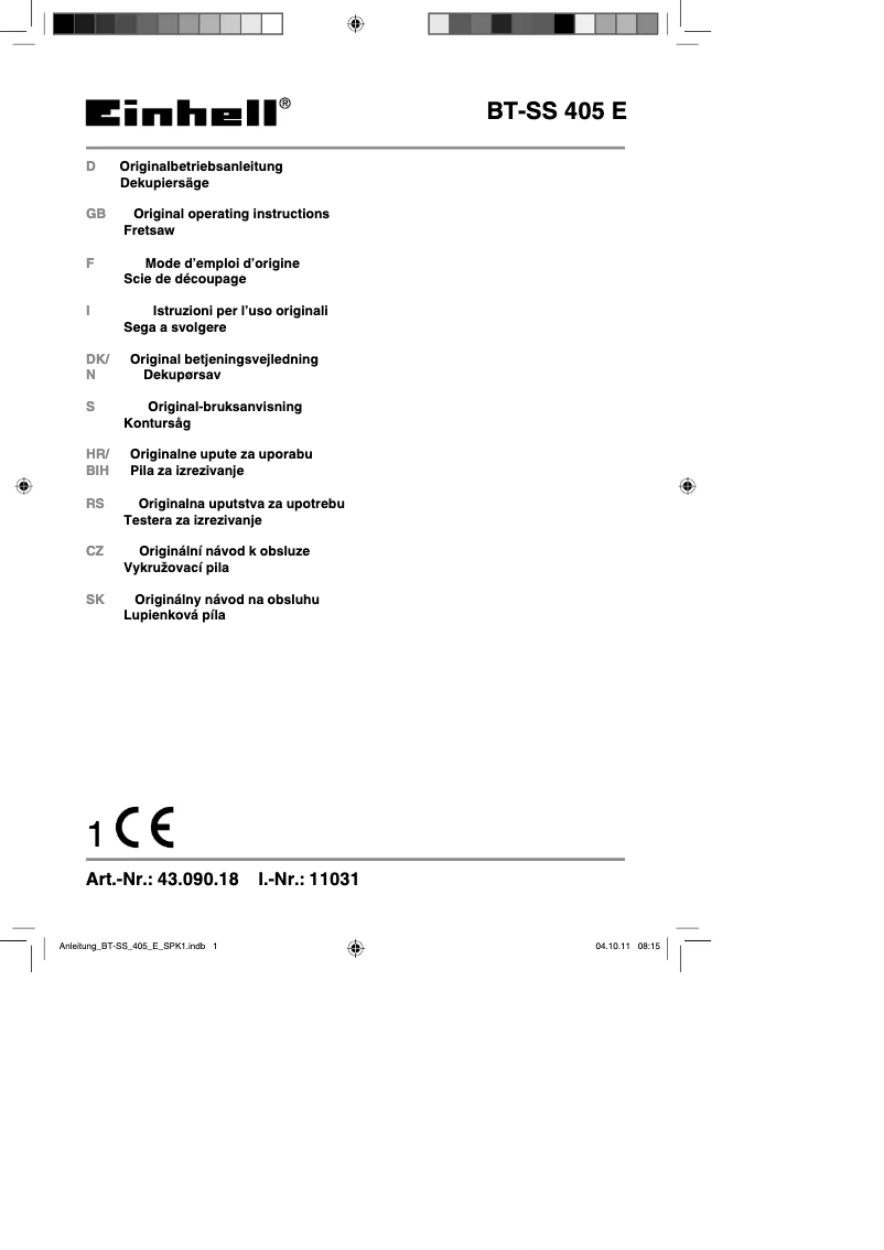 Image de la première page du manuel de l'appareil BT-SS 405 E