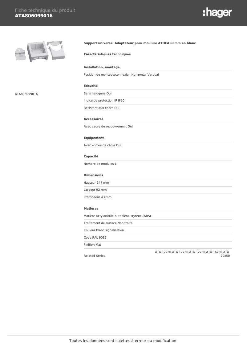 Image de la première page du manuel de l'appareil ATA806099016