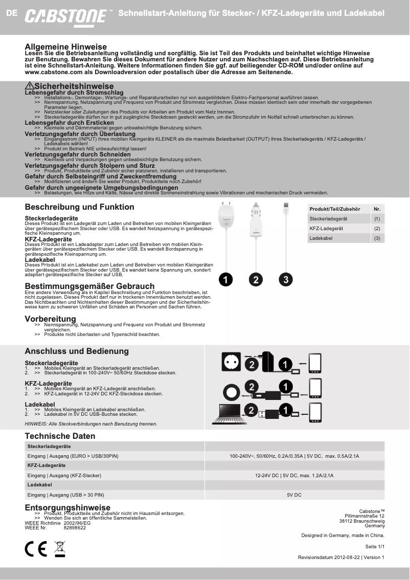 Page 1 de la notice Manuel utilisateur Cabstone 52093