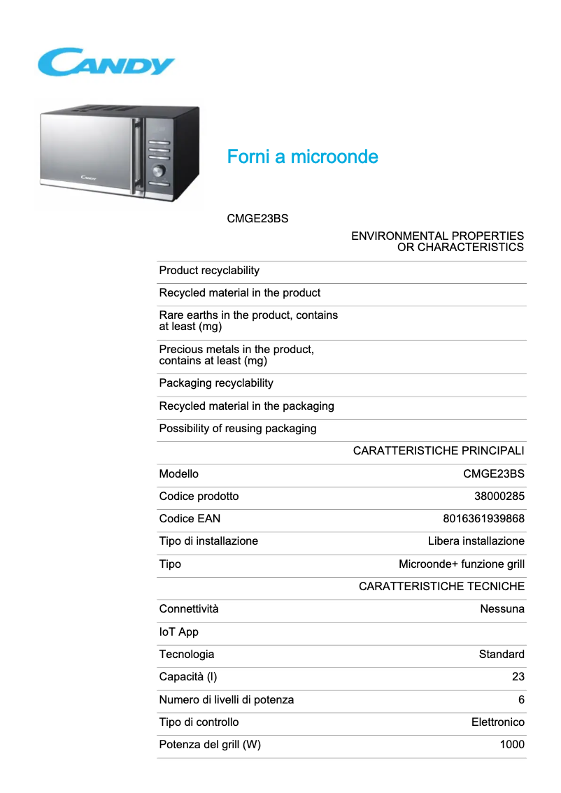 Image de la première page du manuel de l'appareil CMGE23BS