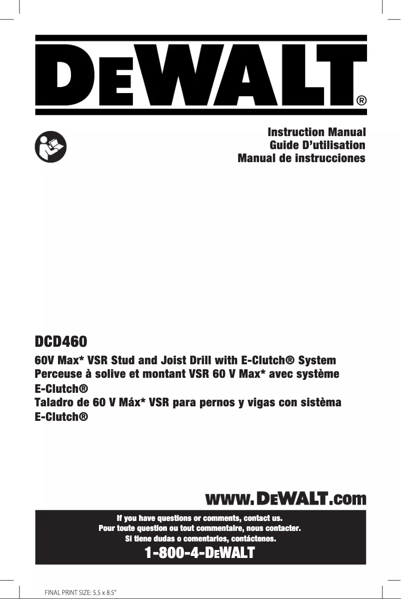 Page 1 de la notice Manuel utilisateur DeWalt DCD460