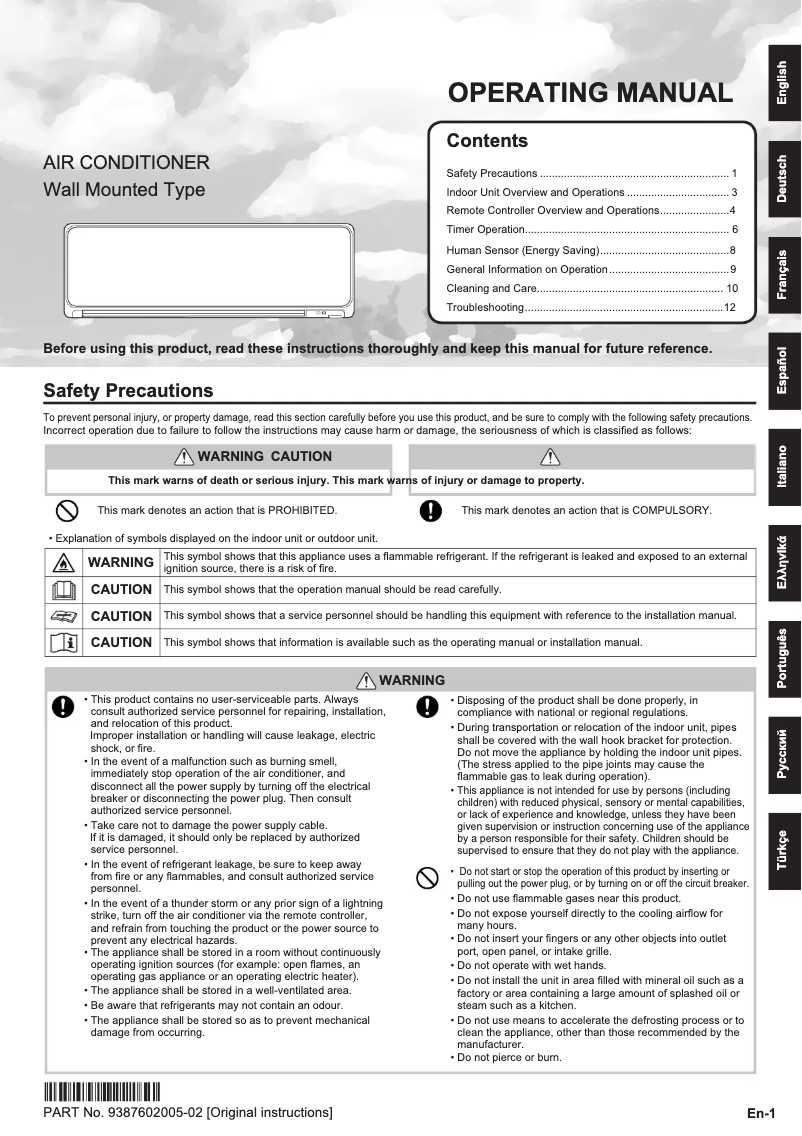 Page 1 de la notice Manuel utilisateur Fujitsu AOYG09KGCA