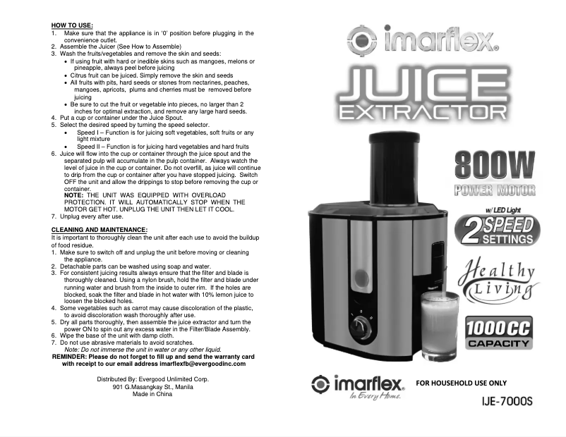 Page n°1 - Manuel utilisateur Imarflex IJE-7000S
