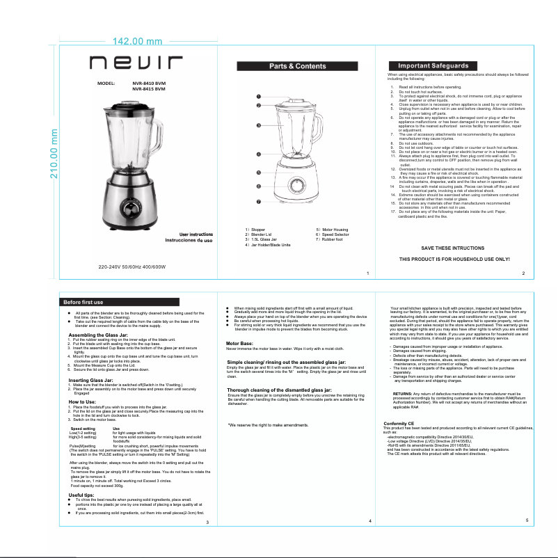 Page n°1 - Manuel utilisateur Nevir NVR-8410 BVM