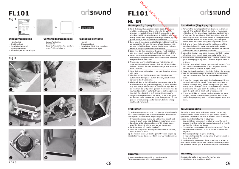 Page 1 de la notice Manuel utilisateur Artsound FL101