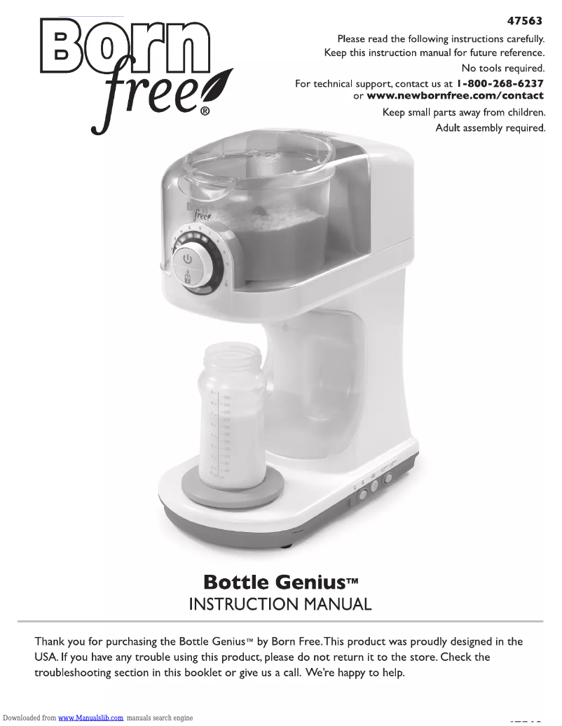 Page 1 de la notice Manuel utilisateur Born Free Bottle Genius