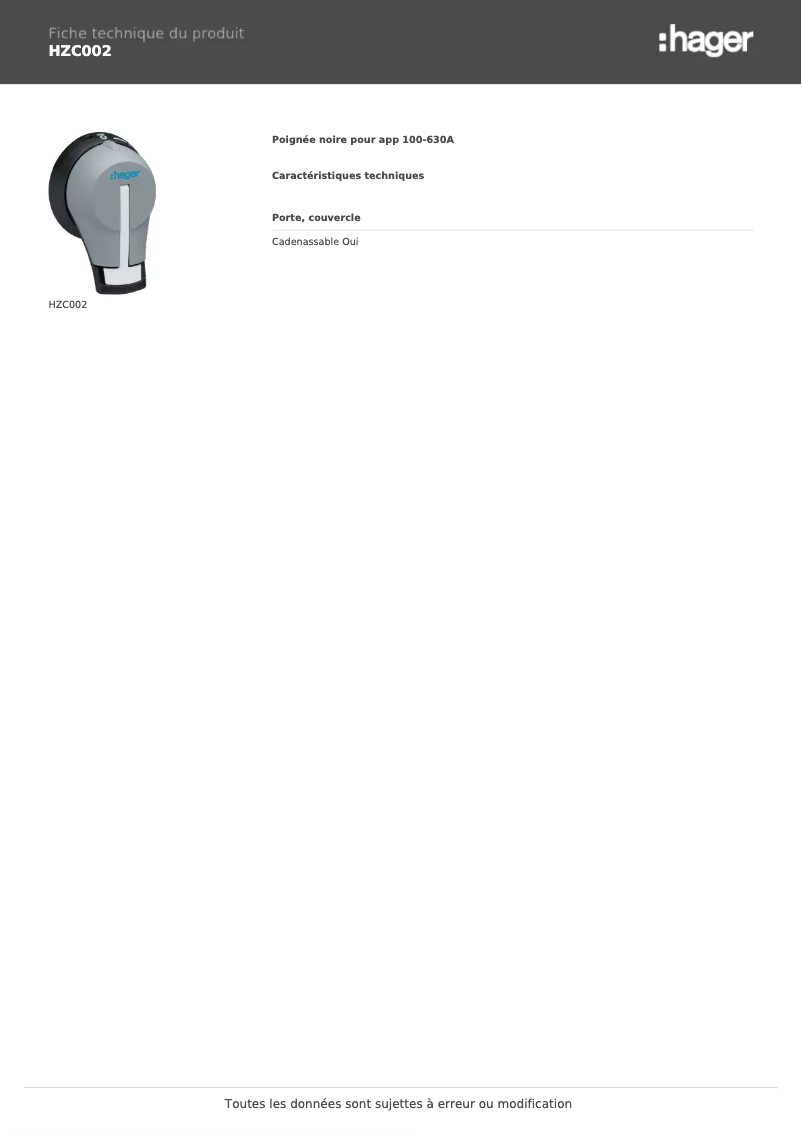 Page n°1 - Manuel utilisateur Hager HZC002